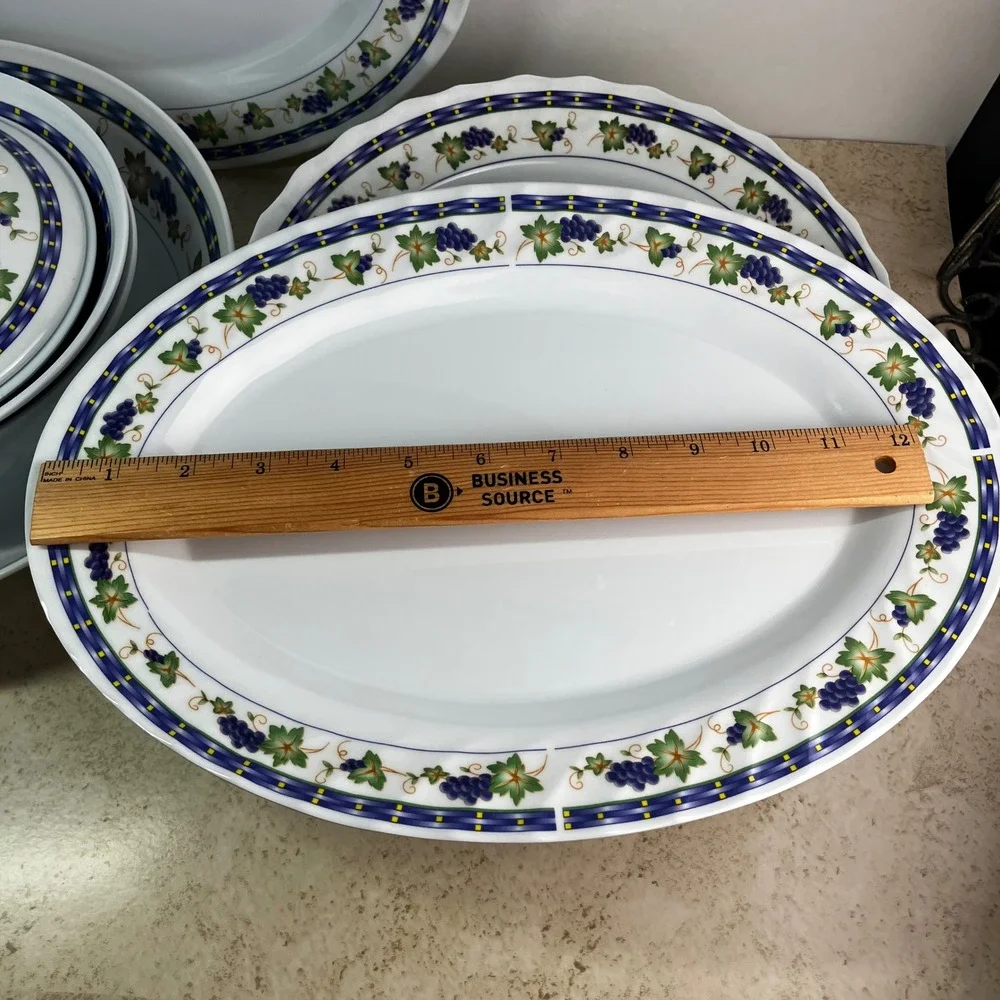 Melamine Ware Dinnerware Set 21pc White Grape Vine Pattern Platters Bowls Spoons